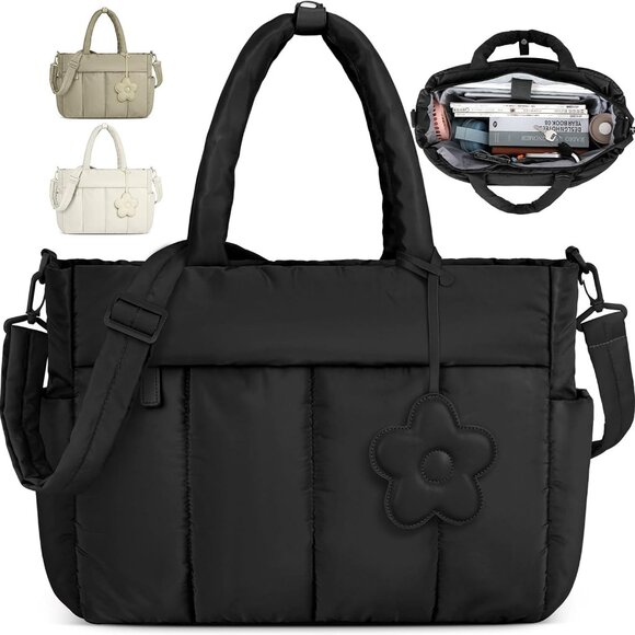 Elegant Quilted Puffer Tote for Women, 20L Capacity, Versatile Laptop Bag - Picture 1 of 8